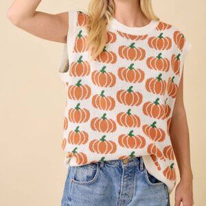 Women's Pumpkin Sleeveless Sweater Mainstrip Size Large